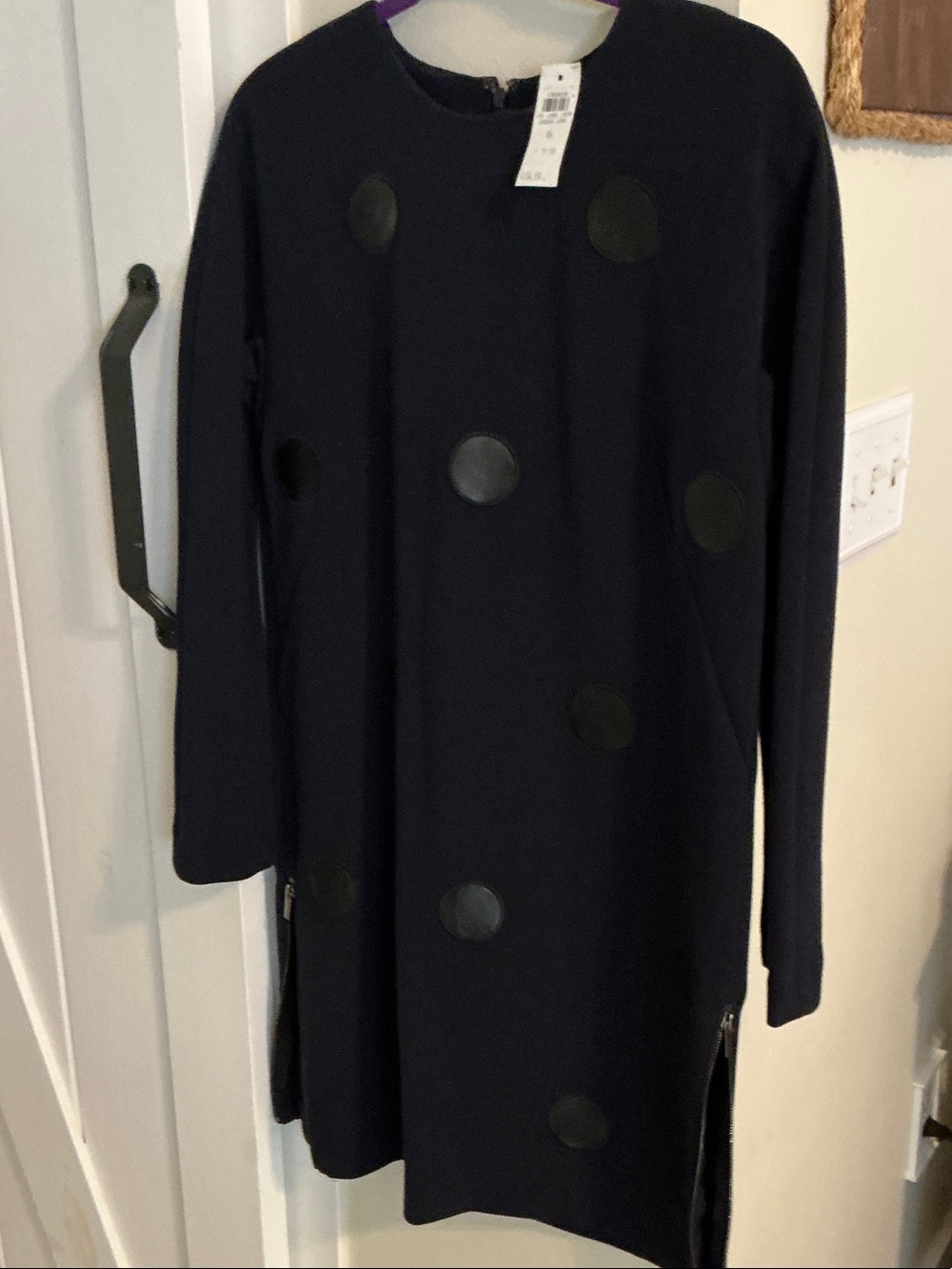 Ann Taylor Black Long-Sleeve Shift Dress with Dot Appliqués